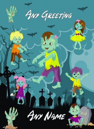 Personalised Fantasy Zombie Kids Greeting Card (Birthday, Any Occasion)