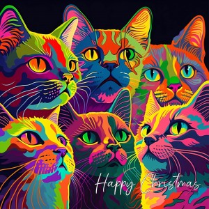 Cat Art Colourful Christmas Square Card (Design 5)