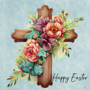 Easter Square Greeting Card (Cross, Blue)