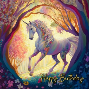 Fantasy Unicorn Art Square Birthday Card Design 6