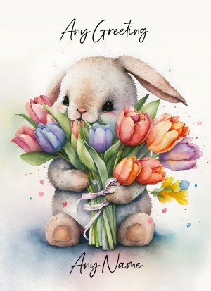 Personalised Bunny Rabbit with Flowers Watercolour Art Greeting Card (Birthday, Fathers Day, Any Occasion) 7