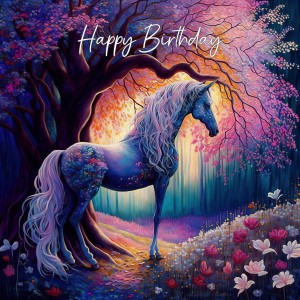 Fantasy Unicorn Art Square Birthday Card Design 7