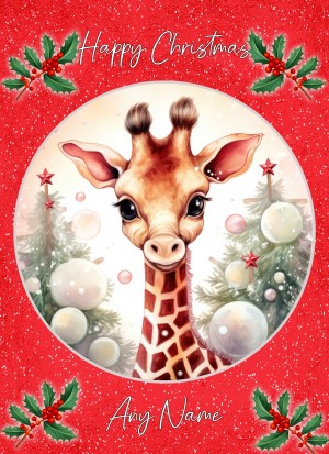 Personalised Giraffe Christmas Card (Red, Globe)