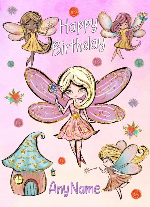 Personalised Birthday Card (Fairies, Pink)