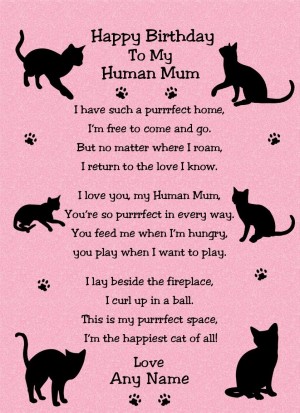 Personalised from The Cat Verse Poem Birthday Card (Pink, Human Mum)