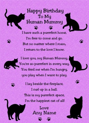 Personalised from The Cat Verse Poem Birthday Card (Purple, Human Mummy)