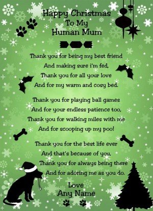 Personalised from The Dog Verse Poem Christmas Card (Green, Happy Christmas, Human Mum)