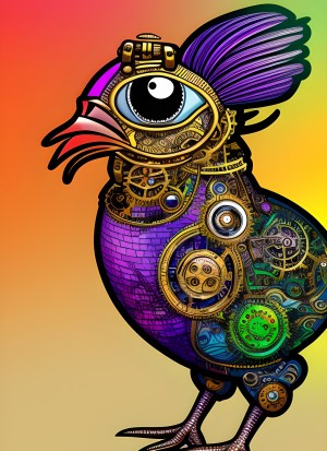 Steampunk Chicken Colourful Fantasy Art Blank Greeting Card