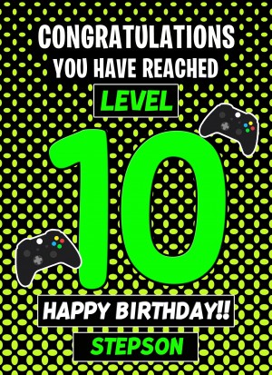 Stepson 10th Birthday Card (Level Up Gamer)