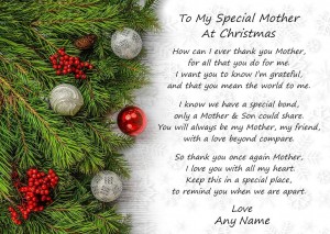 Personalised Christmas Verse Poem Greeting Card (Special Mother, from Son, Fir)