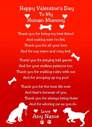 Personalised from The Dog Verse Poem Valentines Day Card (Red, Human Mummy)