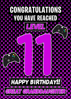 Great Granddaughter 11th Birthday Card (Level Up Gamer)