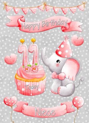 Niece 11th Birthday Card (Grey Elephant)