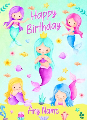 Personalised Birthday Card (Mermaids, Green)