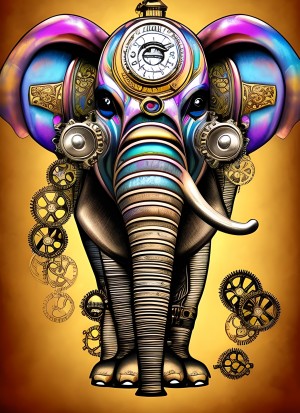 Steampunk Elephant Colourful Fantasy Art Blank Greeting Card