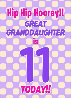 Great Granddaughter 11th Birthday Card (Purple Spots)