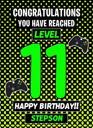 Stepson 11th Birthday Card (Level Up Gamer)