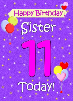 Sister 11th Birthday Card (Lilac)