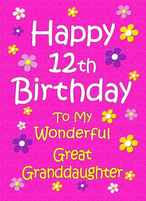 Great Granddaughter 12th Birthday Card (Pink)