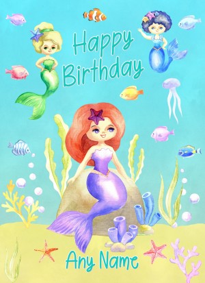 Personalised Birthday Card (Mermaids, Blue)