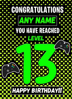 Personalised 13th Level Gamer Birthday Card (Green)