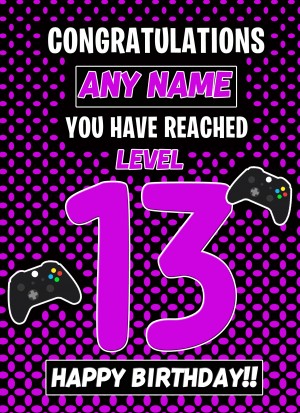 Personalised 13th Level Gamer Birthday Card (Purple)