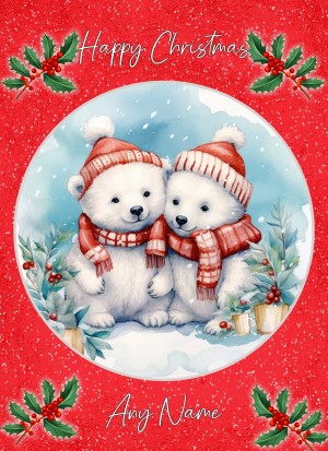 Personalised Polar Bear Christmas Card (Red, Couple)