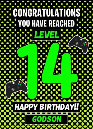 Godson 14th Birthday Card (Level Up Gamer)