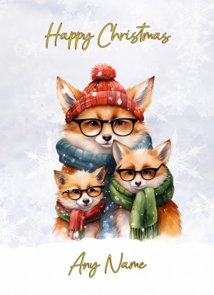 Personalised Fox Glasses Family Christmas Card