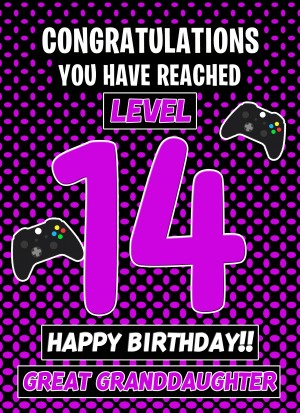 Great Granddaughter 14th Birthday Card (Level Up Gamer)