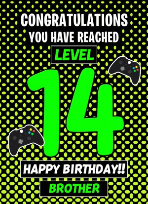 Brother 14th Birthday Card (Level Up Gamer)