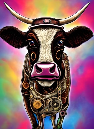 Steampunk Cow Colourful Fantasy Art Blank Greeting Card