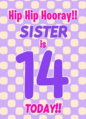 Sister 14th Birthday Card (Purple Spots)