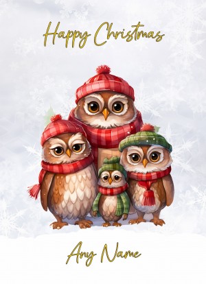 Personalised Owl Family Christmas Card
