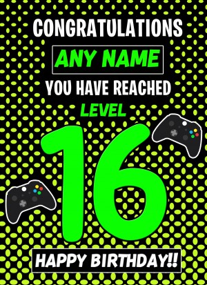 Personalised 16th Level Gamer Birthday Card (Green)