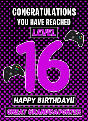 Great Granddaughter 16th Birthday Card (Level Up Gamer)
