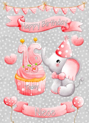 Niece 16th Birthday Card (Grey Elephant)