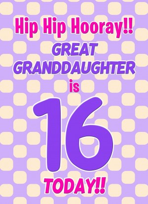 Great Granddaughter 16th Birthday Card (Purple Spots)