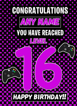 Personalised 16th Level Gamer Birthday Card (Purple)