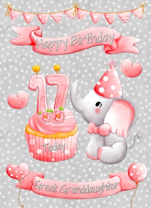 Great Granddaughter 17th Birthday Card (Grey Elephant)