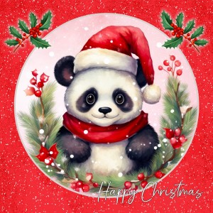 Panda Square Christmas Card (Red, Globe)