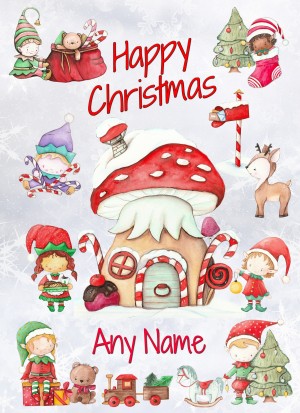 Personalised Christmas Card (Elf, White)