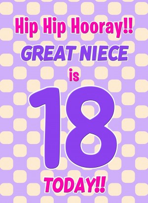 Great Niece 18th Birthday Card (Purple Spots)