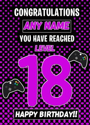 Personalised 18th Level Gamer Birthday Card (Purple)