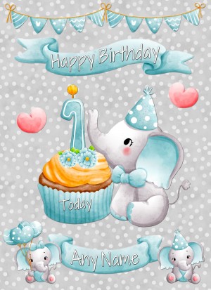 Personalised 1st Birthday Card (Grey Elephant)