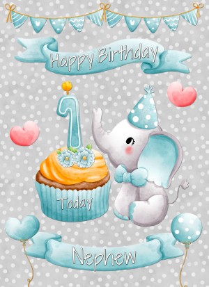 Nephew 1st Birthday Card (Grey Elephant)