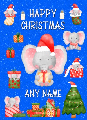 Personalised Christmas Card for (Blue, Elephants)