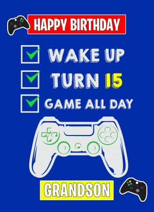 15th Level Gamer Birthday Card For Grandson