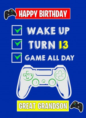 13th Level Gamer Birthday Card For Great Grandson