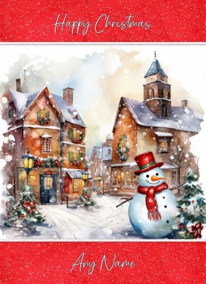 Personalised Snowman Town Art Christmas Card (Design 1)